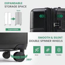 3-Piece Luggage Sets, Hardside Carry-On Luggages, Expandable Hard Shell Lightweight Rolling Suitcase With Double Spinner Wheels & TSA Lock, Black - 黑色 - 查看 7