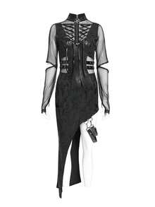 Devil fashion 一件哥特风蛇纹五芒星镂空网纱连衣裙，小众街头风，春秋季 - 黑色 - 查看 14