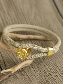 Minimalist Handmade 4mm Rope Bracelet Gold Color Compass Personalized Bracelet For Male Cool Jewelry