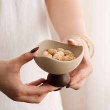 Vintage Ceramic Bowl With Sturdy Wooden Base - Triangular Ceramic Bowl, Reusable Multipurpose Dessert Bowl For Home And Restaurant, Hand Wash Only, Creative Fruit Snack Cup, Novelty Tableware, Textured Surface | Kitchen Decor - Multicolor - View 6