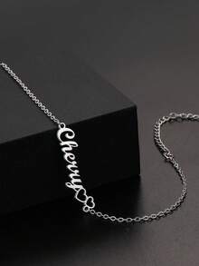 Personalized Hollow Heart Shaped Letter/Name Design Chain Bracelet, Elegant Minimalist Style, Customized Valentine's Day Gift - One Size - View 5