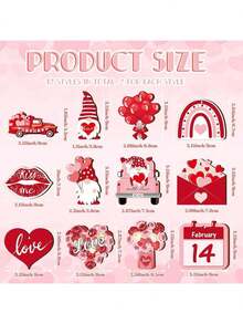 12pcs/Set Valentine's Day Wooden Hanging Ornaments, Decorative Gnomes Joyful Valentine's Day Decor Hanging Ornaments, Decorations With Strings For Party