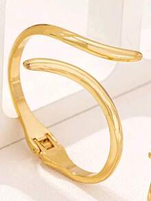 1 buah Gelang Tebal Geometris Minimalis Emas Solid Modis untuk Wanita - Yellow Gold - View 3
