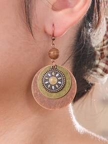 TopHanqi 1 par de pendientes colgantes de metal con diseño geométrico de gota y círculo en estilo bohemio vintage, versátiles para uso diario, ir al trabajo o fiestas de mujeres