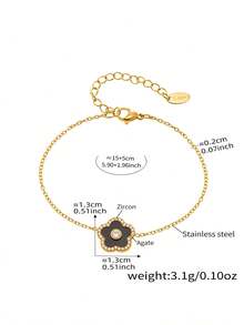 1pc 18K Gold Plated Stainless Steel 5-Leaf Flower Cubic Zirconia Necklace & Bracelet Jewelry Set, Suitable For Daily Wear And Gifting, Valentine's Day, Birthday, Mother's Day