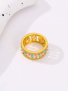 New Copper Inlaid Cubic Zirconia Crown Couple Ring, Unique Ins Style