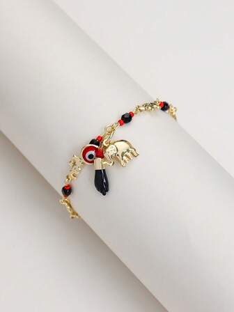 14k Gold Jewelry Wholesale Azabache Mal De Ojo Figa Hand Good Luck Eye Amulet Bracelet Boys Girls Customizable Brass