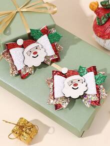 2 pezzi Fiocchi per capelli a forma di Babbo Natale carini per bambine, fermagli per capelli con glitter scintillanti per bambini e bambine, accessori per capelli di Natale alla moda con mollette a coccodrillo, decorazioni per capelli per feste natalizie e Capodanno
