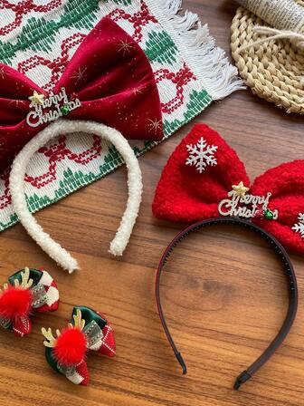 1pc Christmas Headband, Velvet Big Red Bow Decor, Elegant Girls Hair Accessory, Christmas Santa Hat ,Hair Hoop Hairband For Women ,Diadema