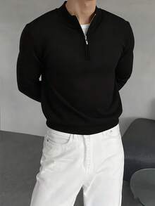 Zrgoth Herrtröja med lång ärm och dragkedja, mångsidig för vardagsbruk - Svart - Visa 2