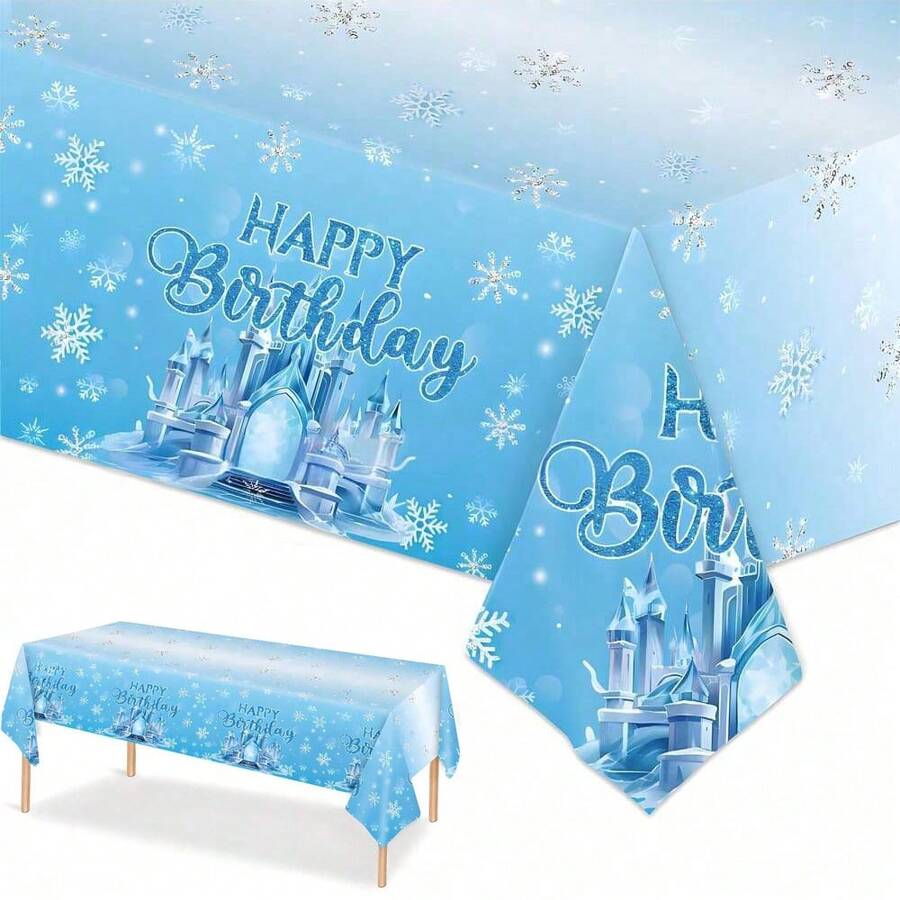 1Pack/2Packs 54x108 Inch Christmas Snowflake Tablecloth Winter Snowflake Castle Tablecloth Decorations White And Blue Snowflake Disposable Table Cover For Frozen Birthday Decorations Winter Wonderland Party Supplies Ice Princess Happy Birthday Decorations Christmas Holiday New Year Party Decorations - Blue - View 1