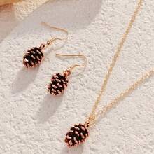 Women's Fashion Pendant Necklace And Earring Set |   Retro Zinc Alloy Pinecone Pendant, Women's Jewelry Combination, Suitable For Daily And Party Wear, Fashion Accessories - 銀色 - 查看 4