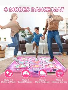 儿童音乐舞蹈游戏垫，多功能电子音乐地板游戏垫，舞蹈玩具游戏，亲子互动游戏垫，儿童益智玩具，男女皆宜，附赠礼品卡 - 粉色 - 查看 4