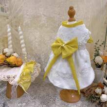 Nœud papillon épais et chaud pour chat et chien, robe de Noël, automne/hiver - Jaune citron - Voir 4
