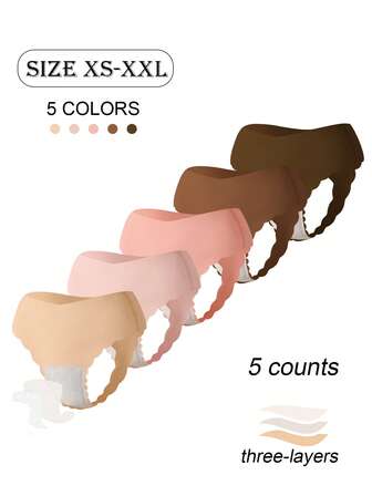 5pcs/Set Women Seamless High Waist Thong Panties, Invisible Wavy Edge, Suitable For Yoga & Fitness, Prevention