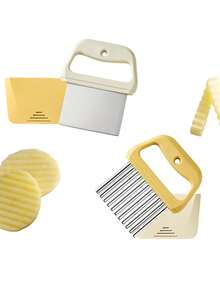 1pc Stainless Steel French Fry Cutter, Potato Wavy Slicer Tool, Potato Waffle Maker Knife Gadget - Multicolor - View 1