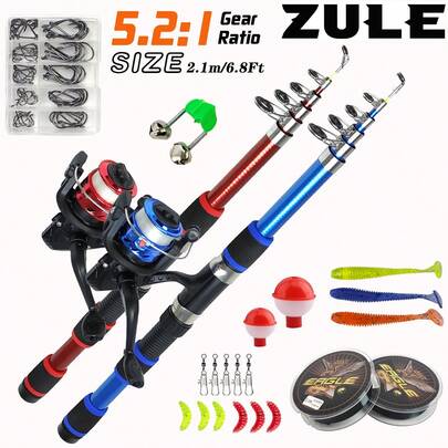 ZULE 2.1m Fishing Rod Set, Includes Foldable Fishing Pole, Spinning Reel, Freshwater Fishing Rod And Reel Combo, Best Gift Set For Christmas, Halloween, Thanksgiving