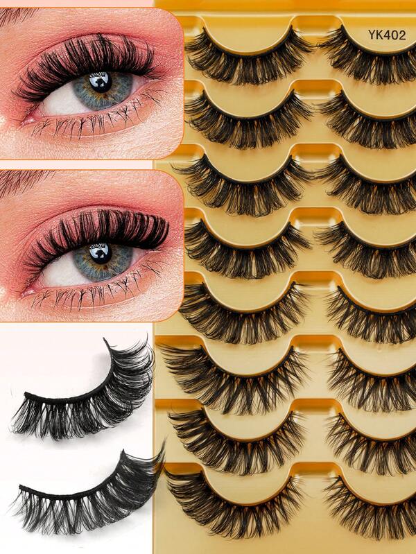 8 Pairs Mixed Style Curly False Eyelashes, Natural & Thick, Elongated Lash Tips, Reusable, Suitable For Girls Daily And Work Wear