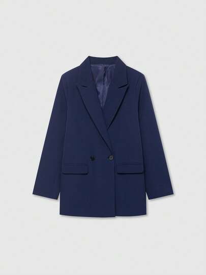 Chaqueta casual de solapa cruzada para mujer Old Money, de unicolor, de manga larga, con corte holgado, adecuada para primavera/otoño/invierno