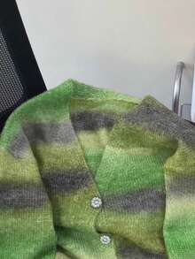 Áo len cardigan dáng rộng dệt kim phong cách retro ombre giản dị dành cho nữ, mùa thu - màu xanh lá - Xem 3