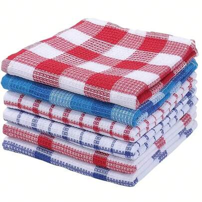 1/6 pièces Ensemble de serviettes de cuisine en microfibre à carreaux modernes, chiffons à vaisselle absorbants en nid d'abeille, convient pour le bar et la maison, chiffons de nettoyage réutilisables