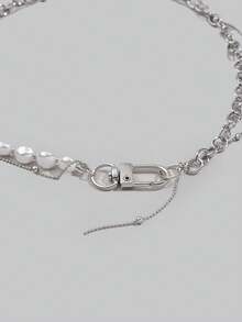 DareSee Faux Pearl Decor Chain Necklace, Suitable For Daily Wear Gifts Music Fest Halloween - Silver - View 4