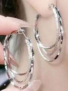 1pair Three Lives, Three Worlds Exquisite Earrings, Luxury Goddess Style Dramatic Hoop & Stud Earrings, Christmas Gift - 銀色 - 查看 2