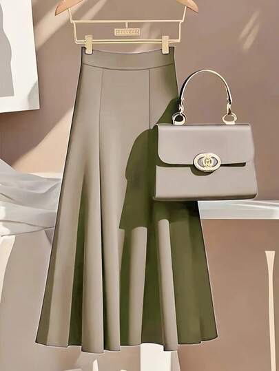 女士时尚优雅休闲纯色半身裙