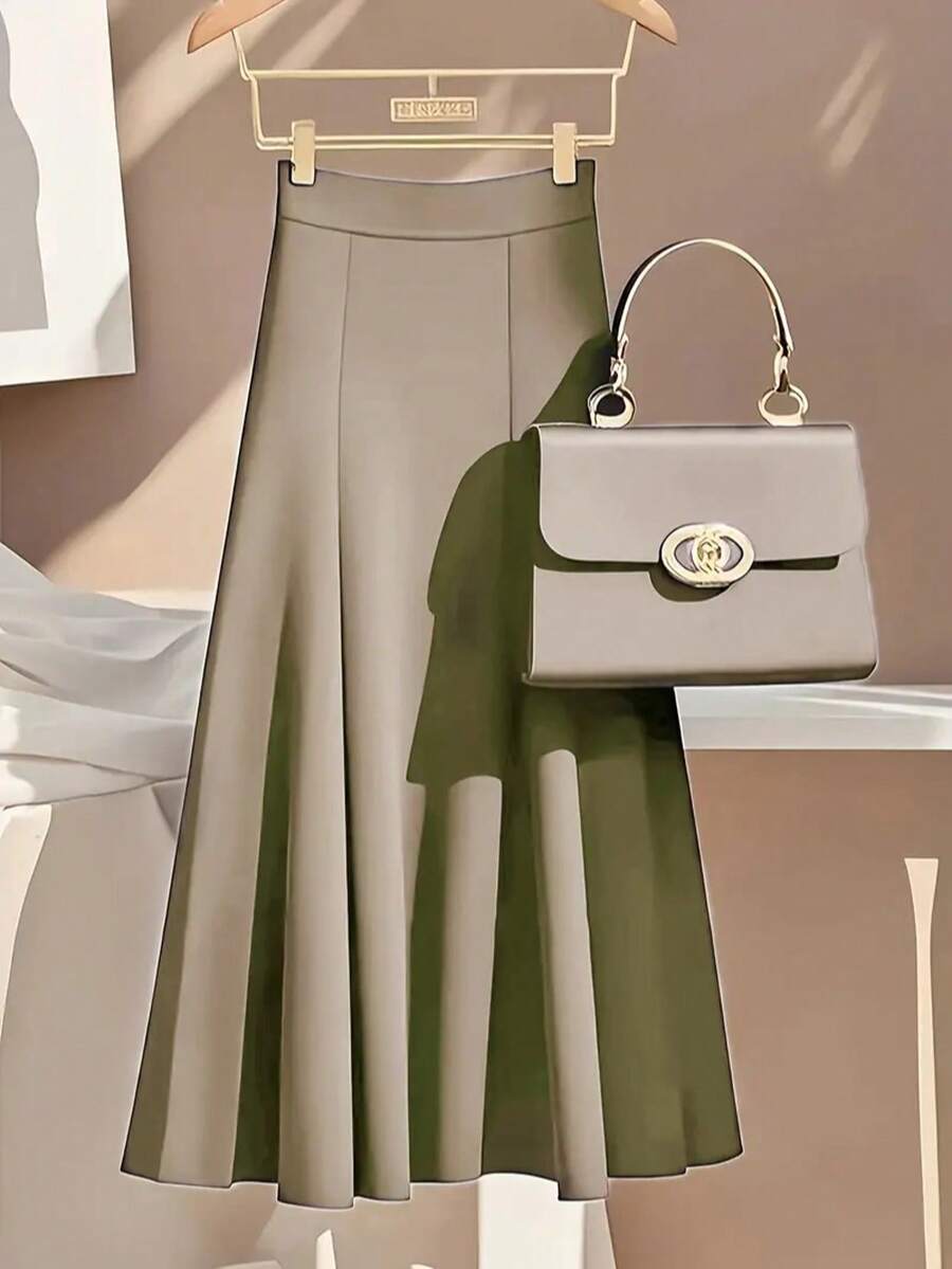 女士时尚优雅休闲纯色半身裙