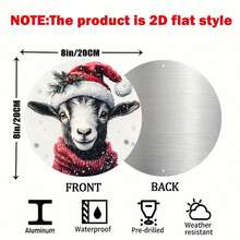 1pc Reusable Christmas Hat Goat Wall Plaque - Waterproof, Pre-Drilled Round Metal Sign, Suitable For Home Decor