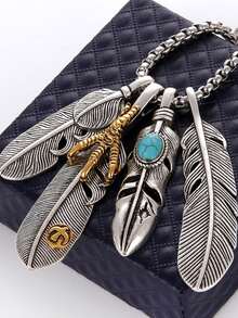 1 件复古合金羽毛吊坠项链，适合男士，用途广泛