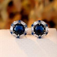 1pcs New High-End Fashion Round Stud Earrings Luxurious Women's Earrings Versatile Jewelry Women's Earrings Birthday - 紫色 - 查看 2