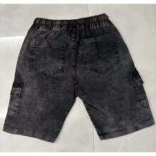 Bermuda Cargo Jeans 6 Pockets With Elastic Waistband And Drawstring Summer Pocket Drawstring Halloween Christmas - 灰色 - 查看 2