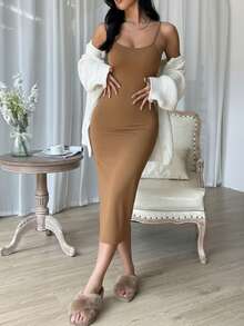 Vestido Pegado Casual Largo de Mujer Ideal para Días Calurosos y Playa - Café - Ver 1