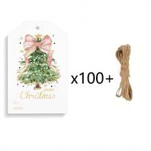 50 件圣诞纸质礼品标签圣诞小标签圣诞纸质悬挂标签贴纸带黄麻绳适用于季节活动 - 彩色 - 查看 12