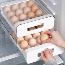 Egg Holder For Fridge 32 Eggs Container Holders Dispenser For Refrigerator, 2 Tier Clear Stackable Holder Tray With Drawer - [Trắng ngọc trai - Hai lớp] - Cơ bản - Xem 5