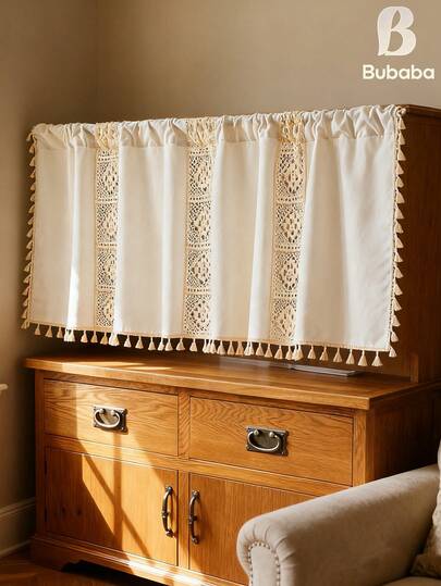 Bubaba 1pc Elegant Ivory Bohemian Minimalist Fringe Design Curtain For Doorway Privacy, Bedroom, Wardrobe, Window, Living Room, Shading And Heat Insulation