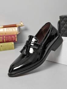 男士商务皮鞋，新款英伦风乐福鞋，休闲商务皮鞋，男士婚鞋 - 黑色(亮面) - 查看 2