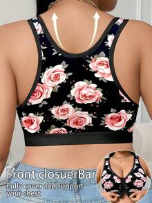Plus Size Women's Wireless Bra, Breathable Non-Slip Front Closure Lift & Support, Adjustable Straps, Seamless For Daily Wear - Black - View 2