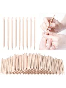 100 sztuk jednorazowych pomarańczowych drewnianych patyczków do odsuwania skórek i czyszczenia paznokci, odpowiednich do salonów kosmetycznych i rękodzieła.