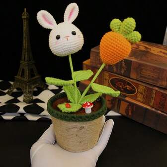 1 قطعة نبتة اصطناعية كبيرة مزروعة في أصيص، ديكور زهري من قماش دائم، نبتة حظ مزروعة في أصيص مناسبة للوضع على المكتب أو في السيارة، ديكور منزلي، زينة منسوجة من خيوط مصنوعة يدويًا، ديكور نبتة مزروعة اصطناعية