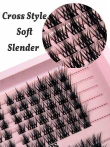 144 Pcs C Curl Lash Extension 12 Rows Natural Look Cross Style Individual Clusters Eyelashes Left And Right 9-14mm Mixed Cluster Lash Extensions Thick Wispy Cat Eye Lashes Extension For Party And Daily Makeup - C - View 4