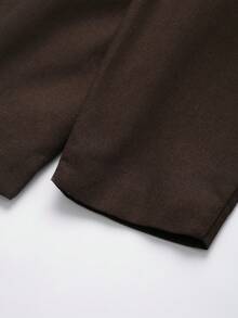 女式纯色长袖休闲亚麻腰带圆领夹克，秋季 - 棕色 - 查看 5