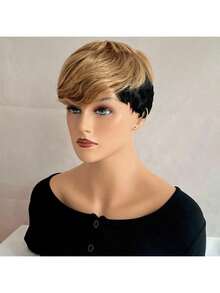 Synthetic Wigs Short Straight Pixie CuT Bob Wig Honey Gold Mix Black For Woman