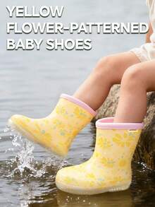 Gelbe Blumen Regenstiefel für Kleinkinder, Jungen und Mädchen Wasserstiefel, geeignet für den Outdoor-Einsatz mit guter Rutschfestigkeit