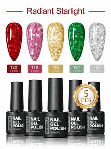coscelia 5PCS Gel Polish Semi-Permanent Set-Red Pink Green Gold Glitter Gel Nail Polish, Manicure Supplies For Women DIY Home Salon Christmas Nails Gifts