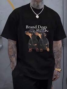 1 camiseta gráfica con estampado digital para mujer Perros, raza Dachshund, realismo, estilo moderno. Camiseta casual de cuello redondo y manga corta. Camiseta de algodón ligera para las cuatro estaciones, lavable a máquina, no lavar en seco. - Negro - Ver 1