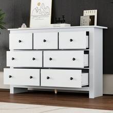 Modern And Minimalist Dining Room Cabinet With Large Capacity, Sideboard With Multiple Drawers, Wood-Colored Coffee Cabinet With Drawers For Entryway, Kitchen, Dining Room And Living Room. - White + Particle Board - View 4