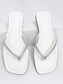 Women's Flat Sandals With Comfortable Shiny Heels - White - View 1