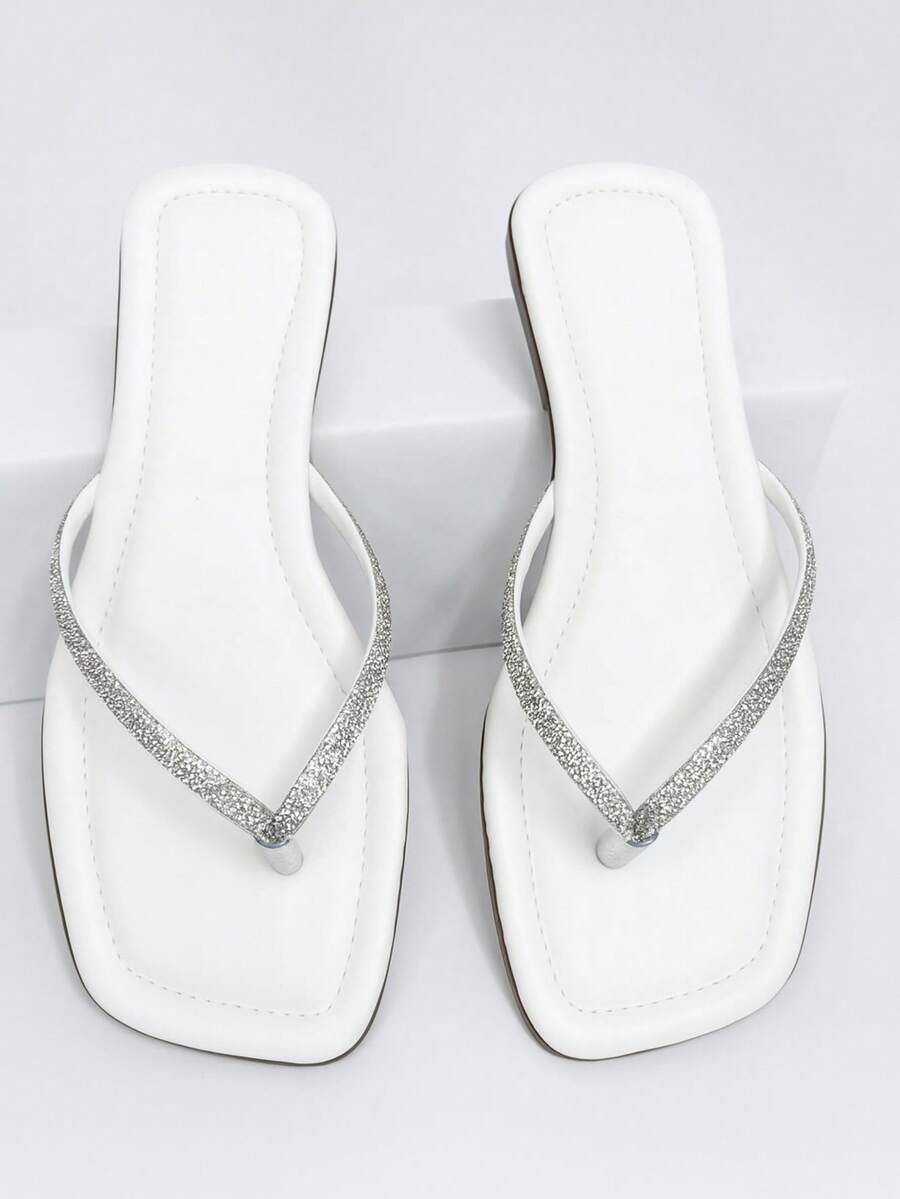 Women's Flat Sandals With Comfortable Shiny Heels - White - View 1